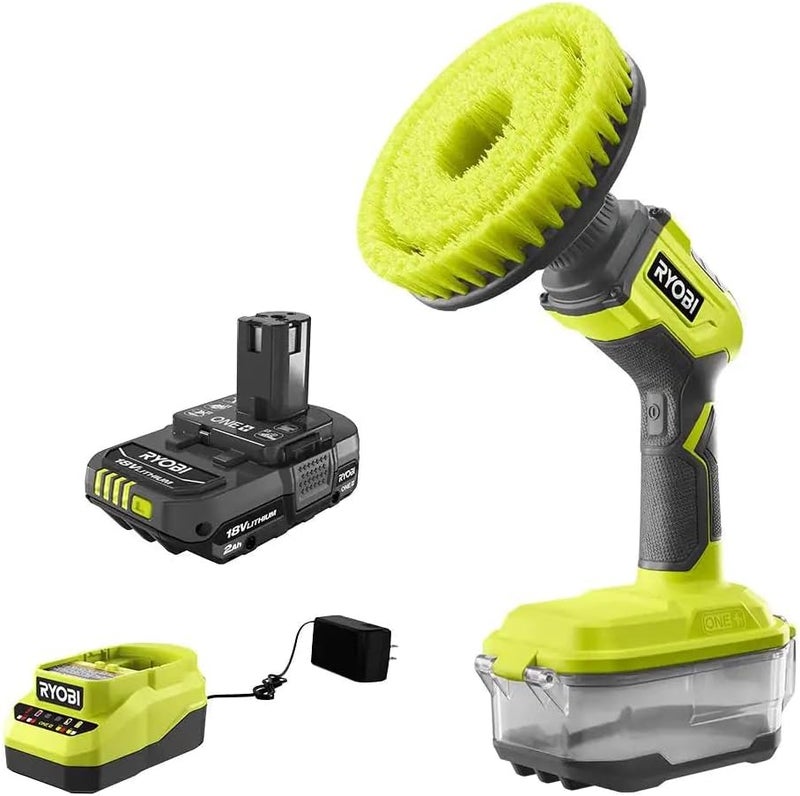 Ryobi ONE+ 18V Cordless Compact Power Scrubber Kit with 2.0 Ah Battery and Charger - Image 1